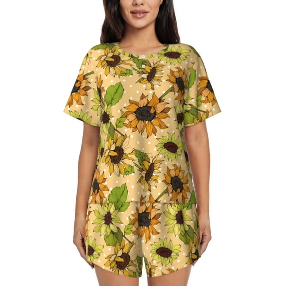 Bixox Women's Sunflowers Printed Pajama Set 2 Piece Lounge Set Top and Shorts Soft Pajamas, Shorts with Pockets