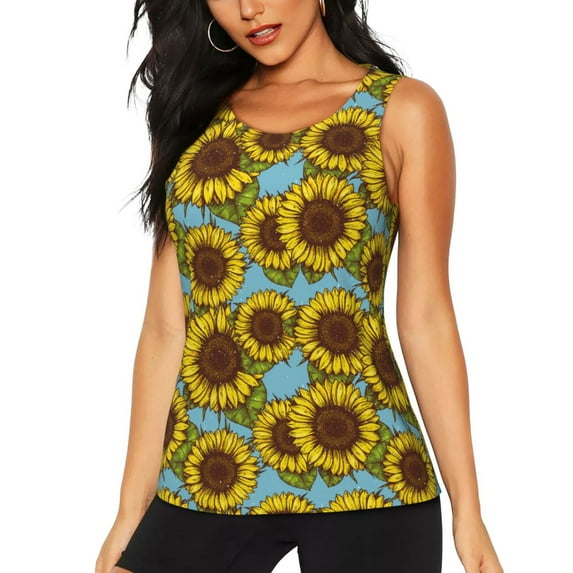 Bixox Women's Sunflowers Printed Sleeveless Fitness Workout Running Quick-Dry Tank Top