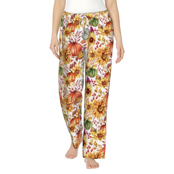 Bixox Women's Sunflowers Pumpkins And Autumn Leaves Patterned Pajama Pants Loungewear