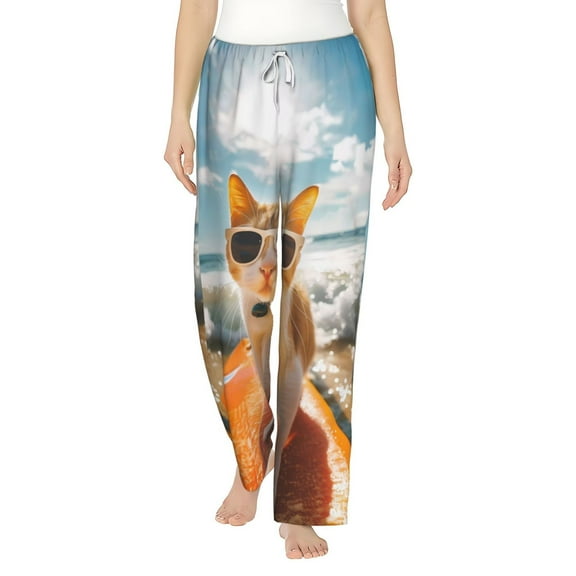 Bixox Women's Surfing Cat Sun Patterned Pajama Pants Loungewear