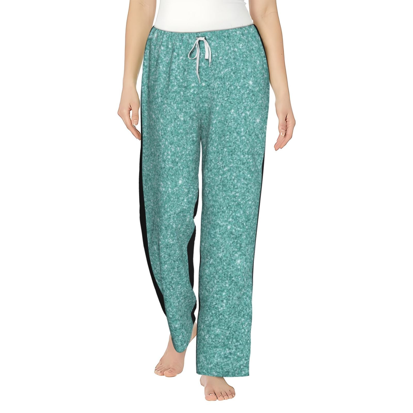 Bixox Women's Teal Green Glitter Patterned Pajama Pants Loungewear