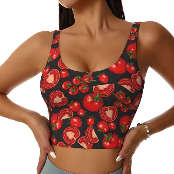 Bixox Women's Tomato Pattern Fitness Navel Tank Top U-Back Yoga Tank Top Sweatshirt Sports Bra