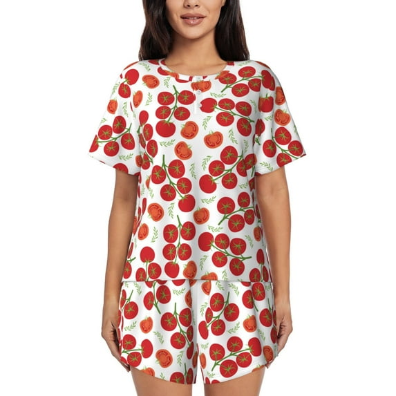 Bixox Women's Tomato Printed Pajama Set 2 Piece Lounge Set Top and Shorts Soft Pajamas, Shorts with Pockets