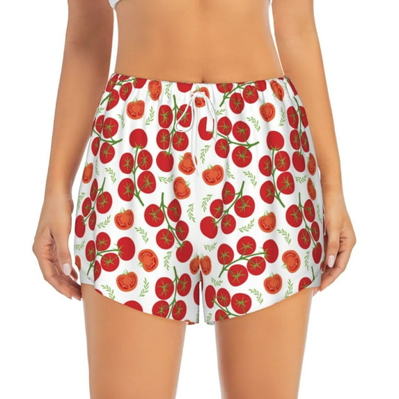 Bixox Women's Tomato pattern 2 in 1 Running Shorts - Lightweight Athletic Workout Gym Yoga Shorts Liner with Pockets - Large