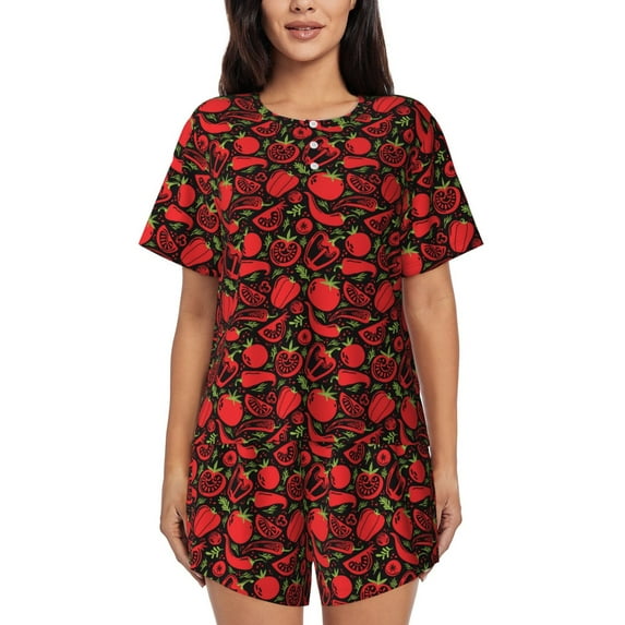 Bixox Women's Tomatoes And Chili Printed Pajama Set 2 Piece Lounge Set Top and Shorts Soft Pajamas, Shorts with Pockets