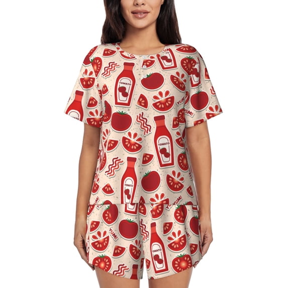Bixox Women's Tomatoes Printed Pajama Set 2 Piece Lounge Set Top and Shorts Soft Pajamas, Shorts with Pockets