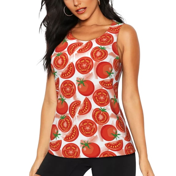 Bixox Women's Tomatoes Printed Sleeveless Fitness Workout Running Quick-Dry Tank Top