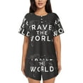 thumbnail image 1 of Bixox Women's Travel The World1 Printed Pajama Set 2 Piece Lounge Set Top and Shorts Soft Pajamas, Shorts with Pockets, 1 of 7