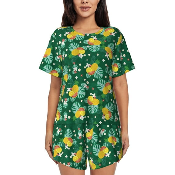 Bixox Women's Tropical Fruit Printed Pajama Set 2 Piece Lounge Set Top and Shorts Soft Pajamas, Shorts with Pockets