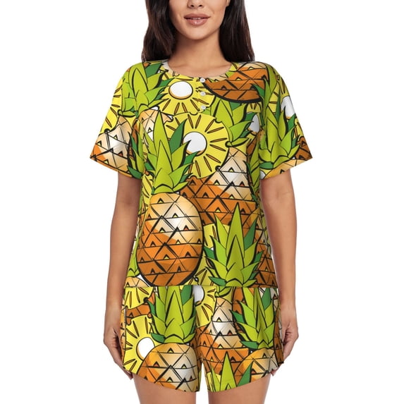 Bixox Women's Tropical Summer Fruit Printed Pajama Set 2 Piece Lounge Set Top and Shorts Soft Pajamas, Shorts with Pockets