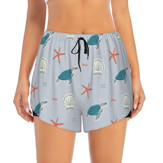 Bixox Women's Turtles And Shells pattern 2 in 1 Running Shorts - Lightweight Athletic Workout Gym Yoga Shorts Liner with Pockets - X-Large
