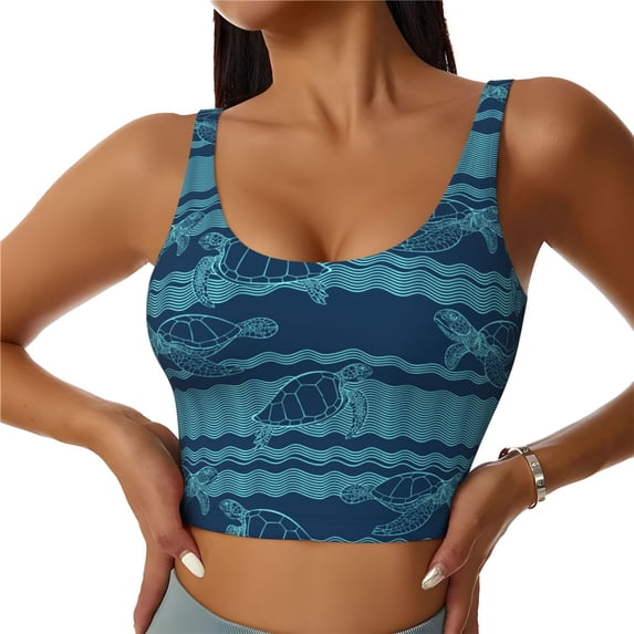 Bixox Women's Turtles and Waves Pattern Fitness Navel Tank Top U-Back Yoga Tank Top Sweatshirt Sports Bra