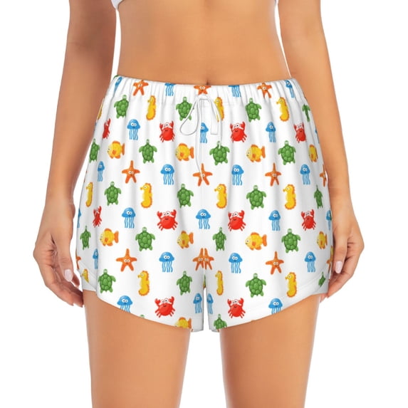 Bixox Women's Undersea Animals pattern 2 in 1 Running Shorts - Lightweight Athletic Workout Gym Yoga Shorts Liner with Pockets - Small
