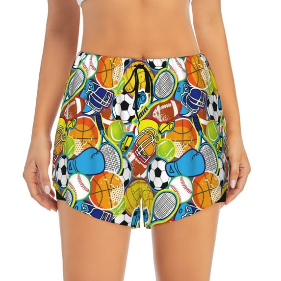 Bixox Women's Various Balls pattern 2 in 1 Running Shorts - Lightweight Athletic Workout Gym Yoga Shorts Liner with Pockets - Medium