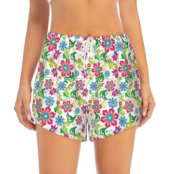 Bixox Women's Vector Mexican Otomi Style Bright pattern 2 in 1 Running Shorts - Lightweight Athletic Workout Gym Yoga Shorts Liner with Pockets - Small