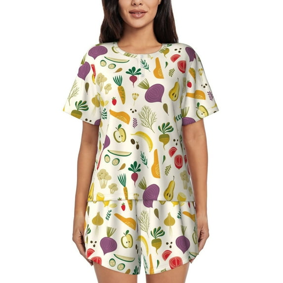 Bixox Women's Vegetable Printed Pajama Set 2 Piece Lounge Set Top and Shorts Soft Pajamas, Shorts with Pockets
