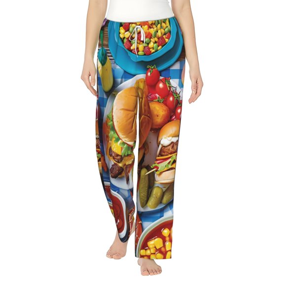 Bixox Women's Vibrant Picnic Food Spread Patterned Pajama Pants Loungewear