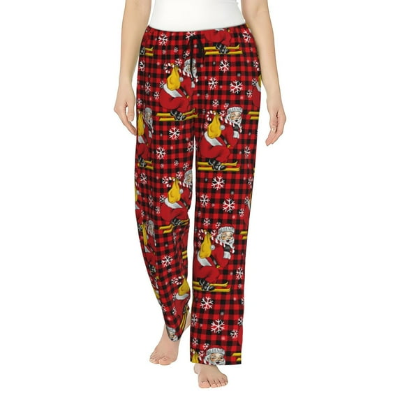 Bixox Women's Vintage Santa Skiing Red Plaid Patterned Pajama Pants Loungewear