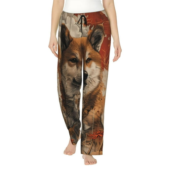Bixox Women's Vintage Shiba Inu Art Patterned Pajama Pants Loungewear
