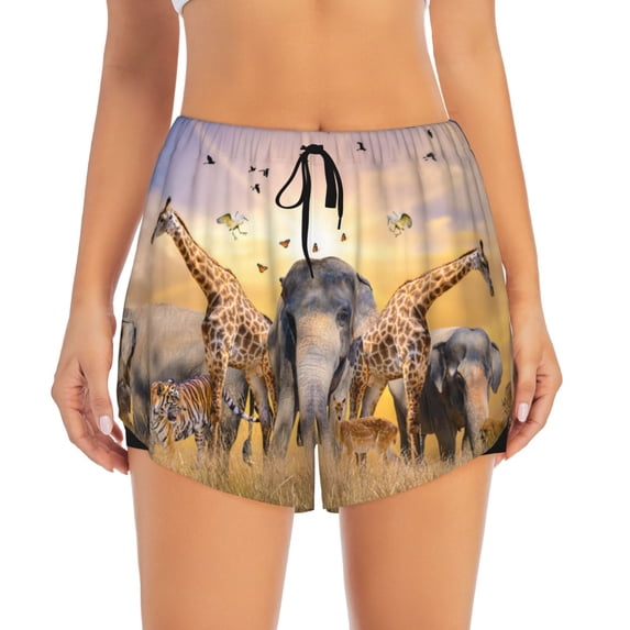 Bixox Women's Vintage Wildlife Protection pattern 2 in 1 Running Shorts - Lightweight Athletic Workout Gym Yoga Shorts Liner with Pockets - Large