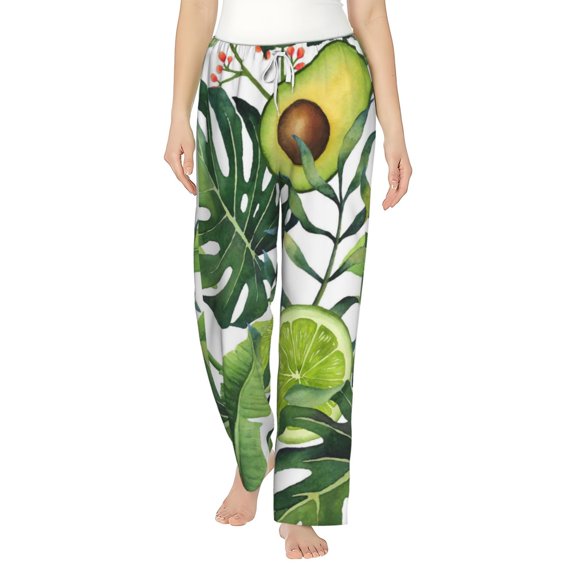 Bixox Women's Watercolor Green Tropical Patterned Pajama Pants Loungewear