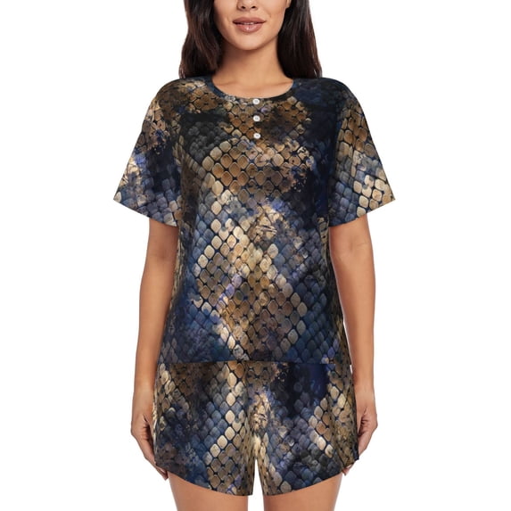 Bixox Women's Watercolor Snake Skin Printed Pajama Set 2 Piece Lounge Set Top and Shorts Soft Pajamas, Shorts with Pockets