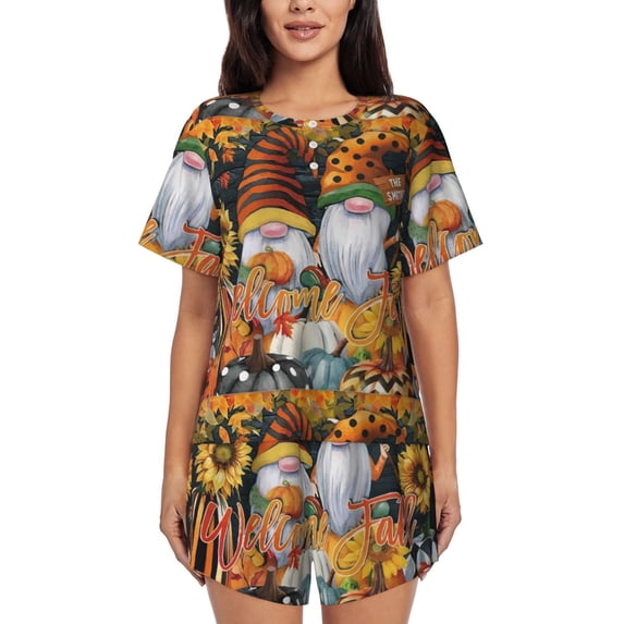 Bixox Women's Welcom Fall Printed Pajama Set 2 Piece Lounge Set Top and Shorts Soft Pajamas, Shorts with Pockets