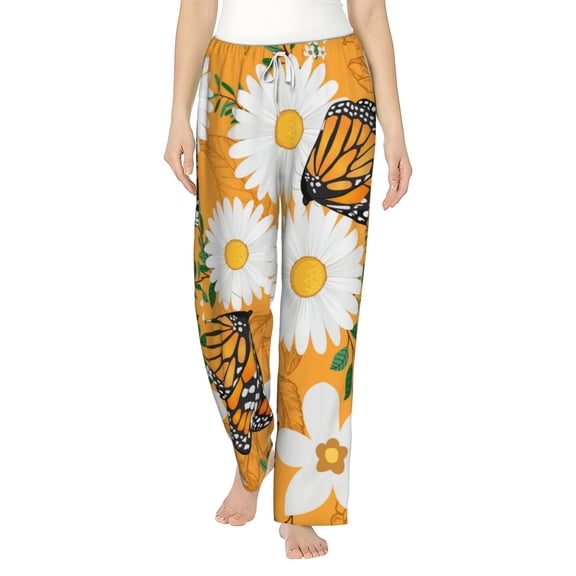 Bixox Women's White Floral and Butterflies Patterned Pajama Pants Loungewear