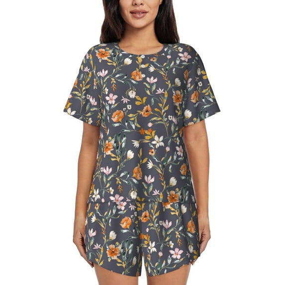 Bixox Women's Wildflowers Printed Pajama Set 2 Piece Lounge Set Top and Shorts Soft Pajamas, Shorts with Pockets