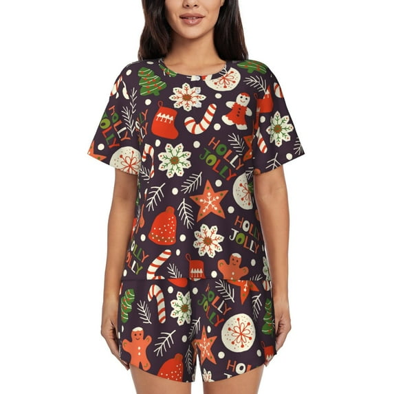 Bixox Women's Winter Holiday Christmas Printed Pajama Set 2 Piece Lounge Set Top and Shorts Soft Pajamas, Shorts with Pockets