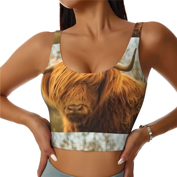 Bixox Women's Yak Pattern Fitness Navel Tank Top U-Back Yoga Tank Top Sweatshirt Sports Bra