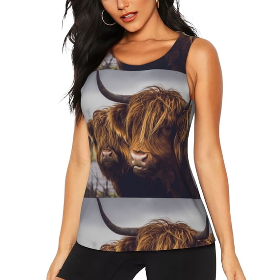 Bixox Women's Yak Printed Sleeveless Fitness Workout Running Quick-Dry Tank Top