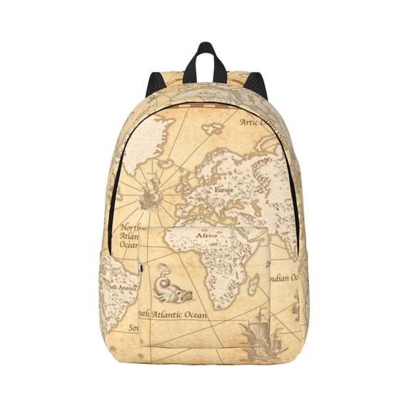 Bixox World Map Printing Canvas Backpack Lightweight Casual Travel Backpack School Backpack Fits 15.6 Inch Notebook