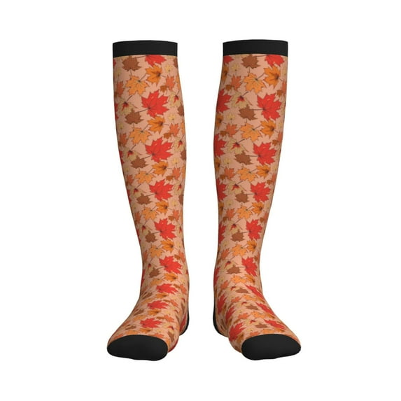 Bixox Yellow And Red Maple Leaves Print Compression Socks,Compression Socks Women & Men Circulation for Medical,Running,Athletic