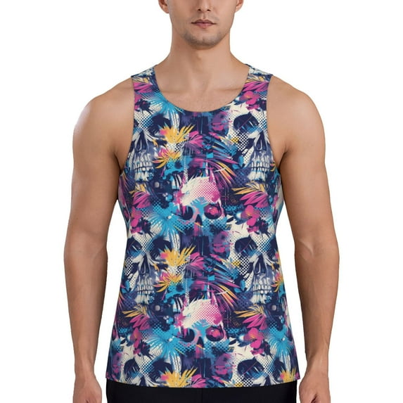 Bixox cool Skull colorful Pattern Men's Gym Tank Tops Workout Sleeveless T-Shirts Athletic Muscle Tank Training Bodybuilding Shirts,S-4XL