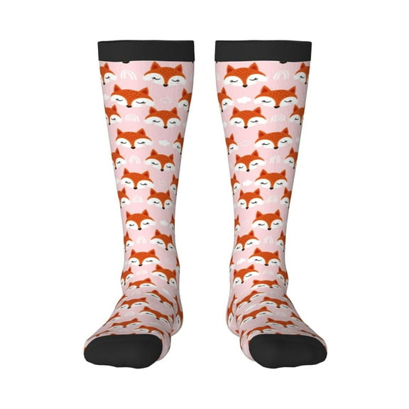 Bixox cute fox pink Patterned Men's and Women's Knee Socks High Socks Outdoor Sports Socks