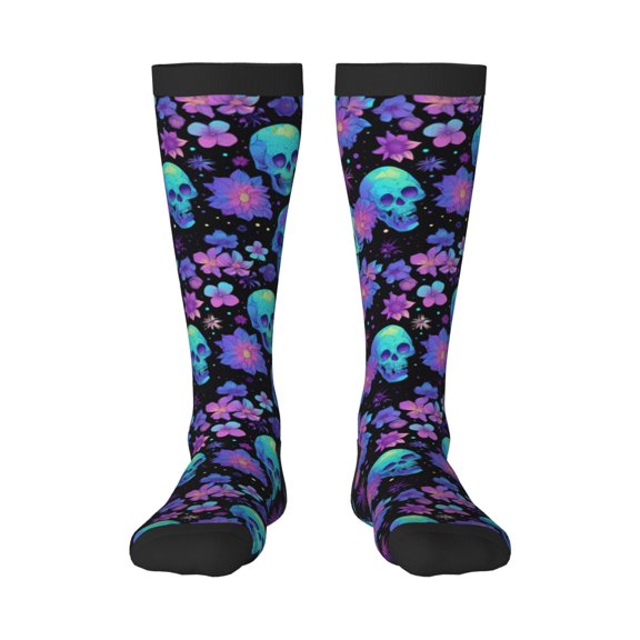 Bixox purple flower blue Skull Patterned Men's and Women's Knee Socks High Socks Outdoor Sports Socks