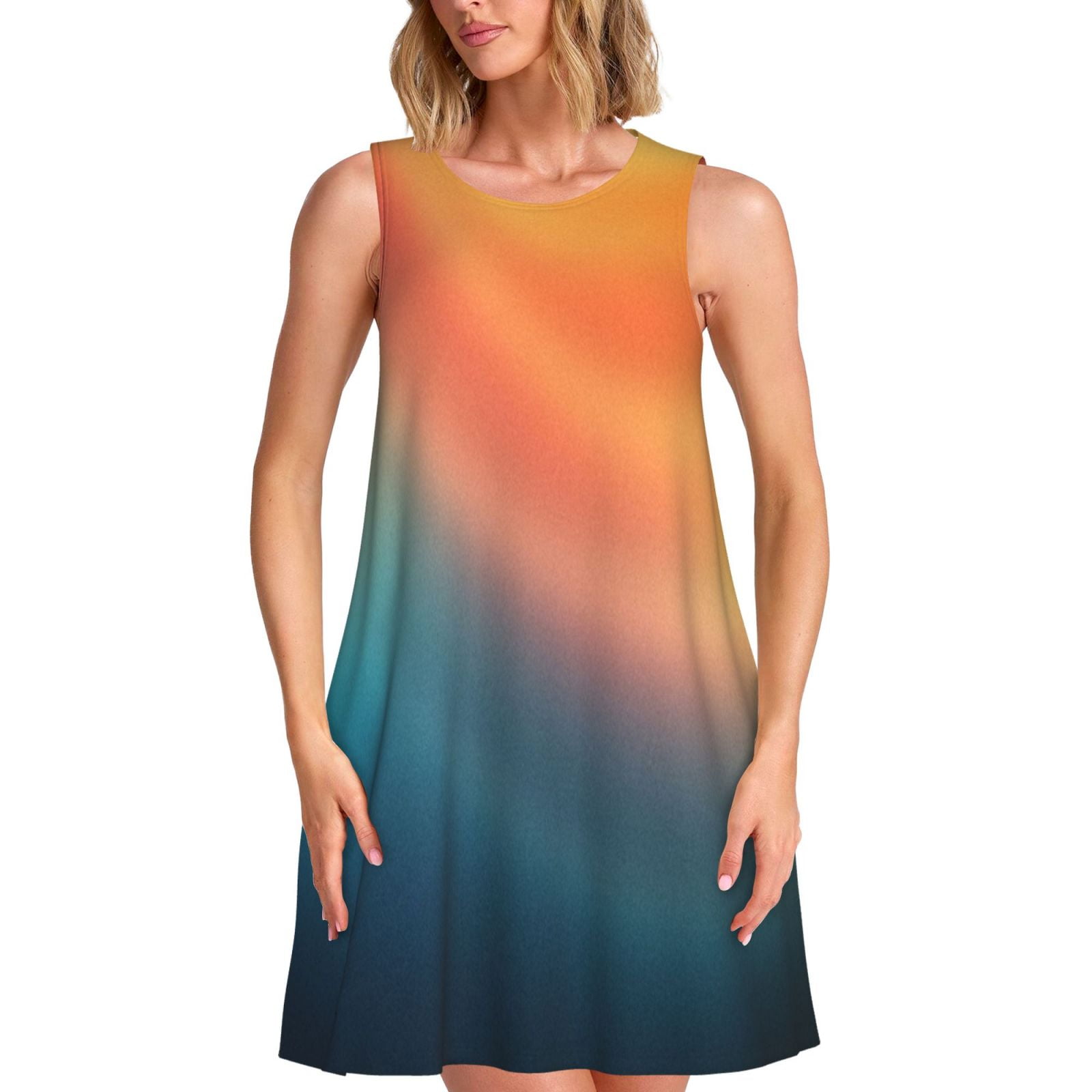 Sleeveless Black Dress with Orange and Yellow Floral Print
