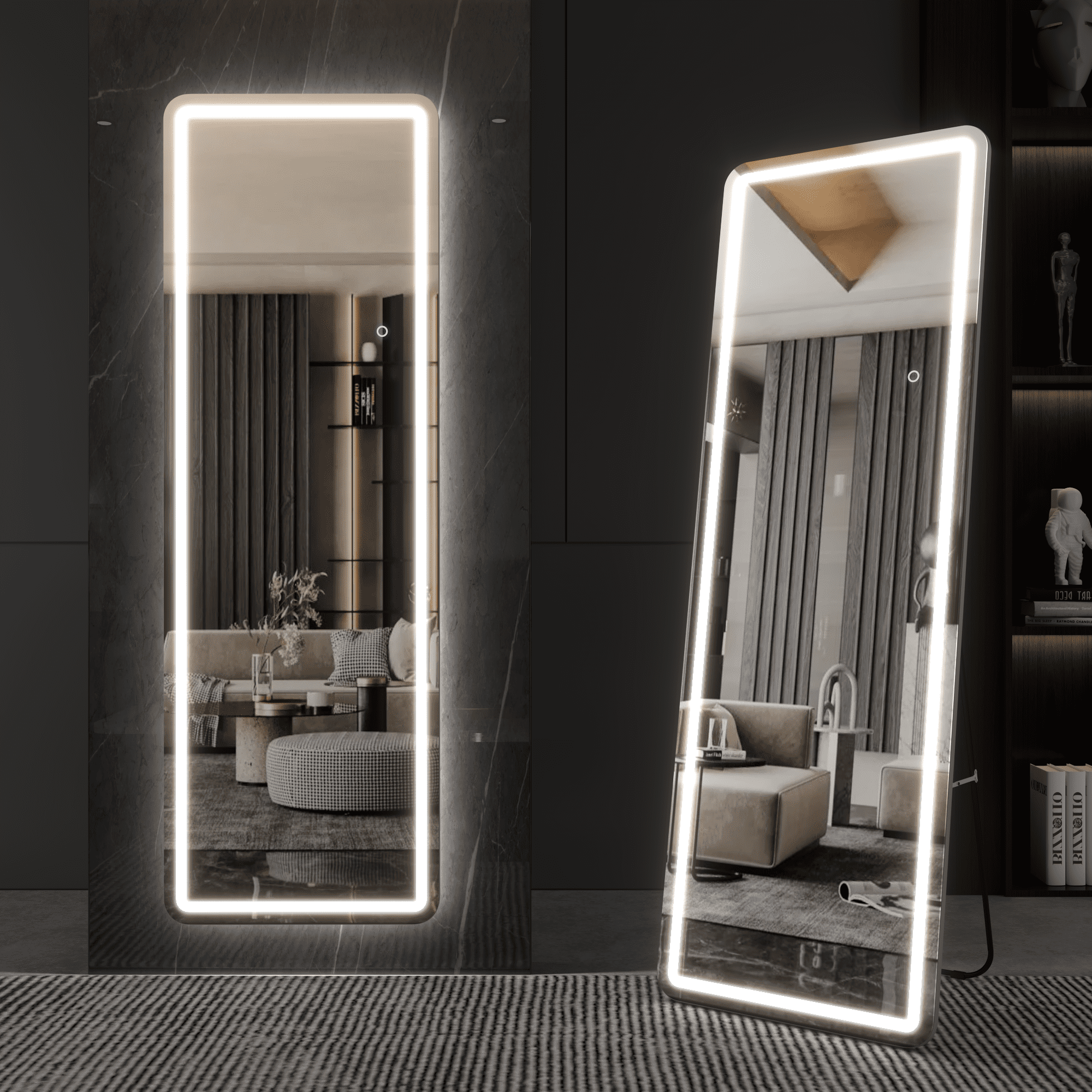 Biyatuos 59"x20" Rectangle Full Length Mirror with LED Lights Full Size