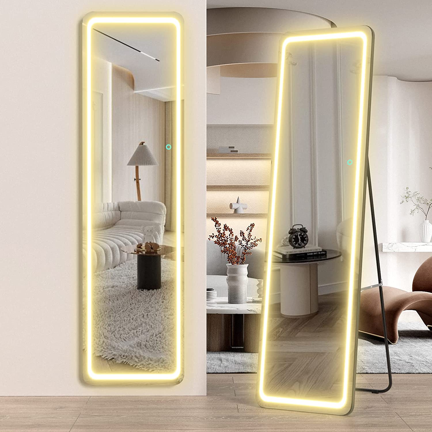 Biyatuos 63"x16" Rectangle Full Length Mirror with LED Lights Full Size
