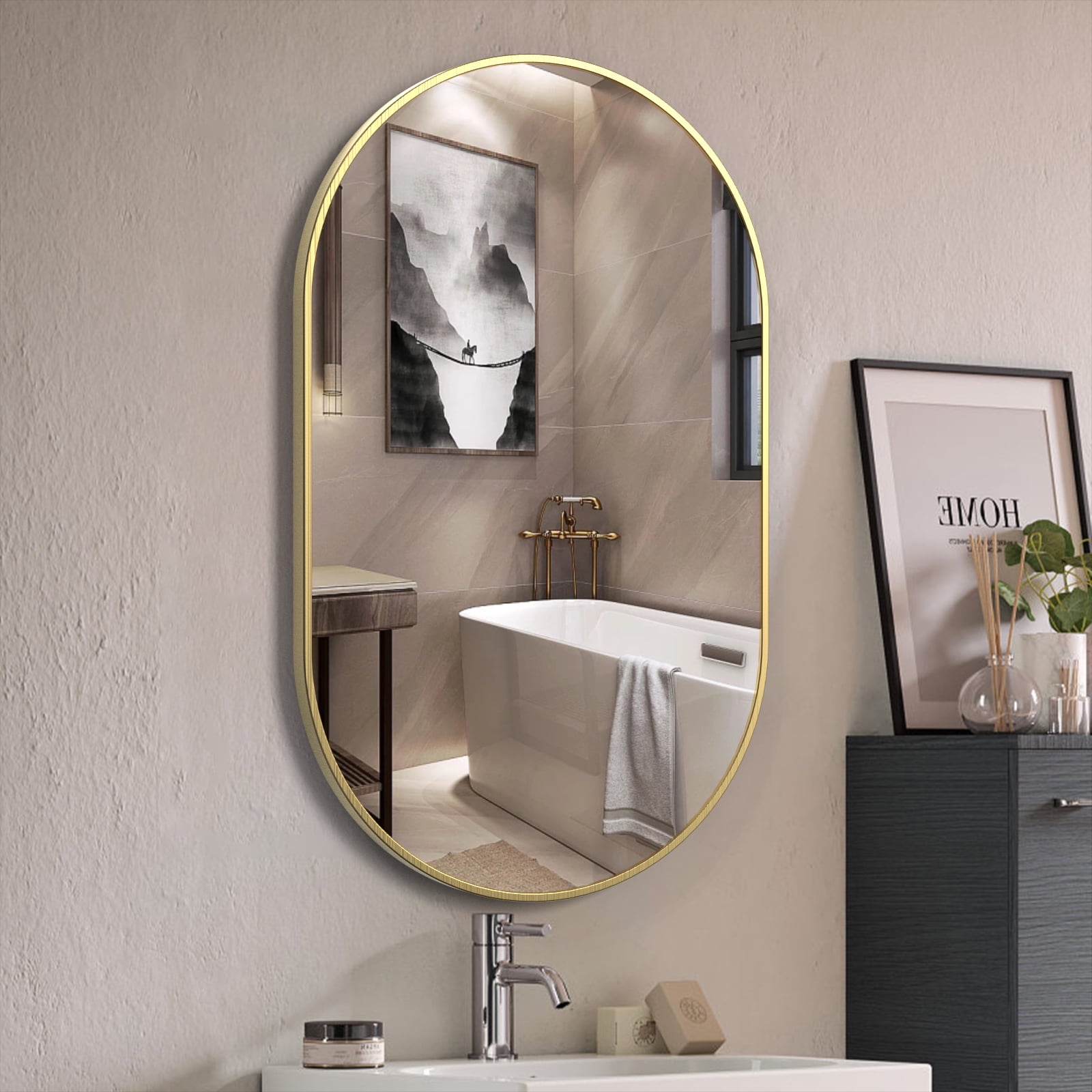 Biyatuos Oval Bathroom Mirror 36"x24", Wall Mounted Mirror, Wall Vanity