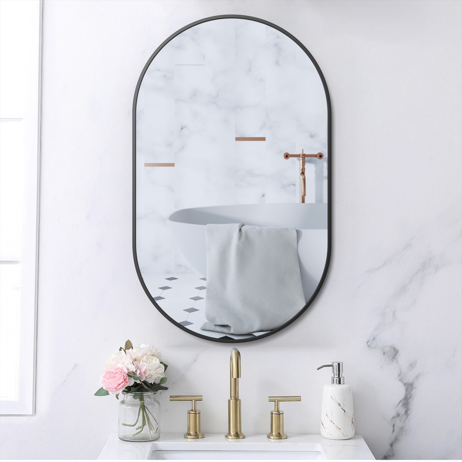 Biyatuos Oval Bathroom Mirror 36"x24", Wall Mounted Mirror, Wall Vanity