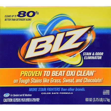 Biz Laundry Detergent Powder Booster, Stain & Odor Removal, 60 Ounces (Pack of 6)