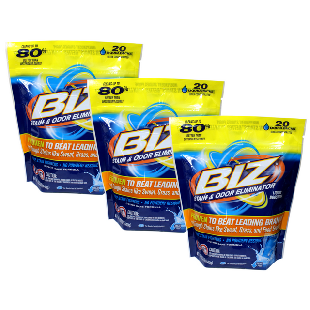 Biz Liquid Boosters Stain and Odor Eliminator, 20 Loads Pack of 3