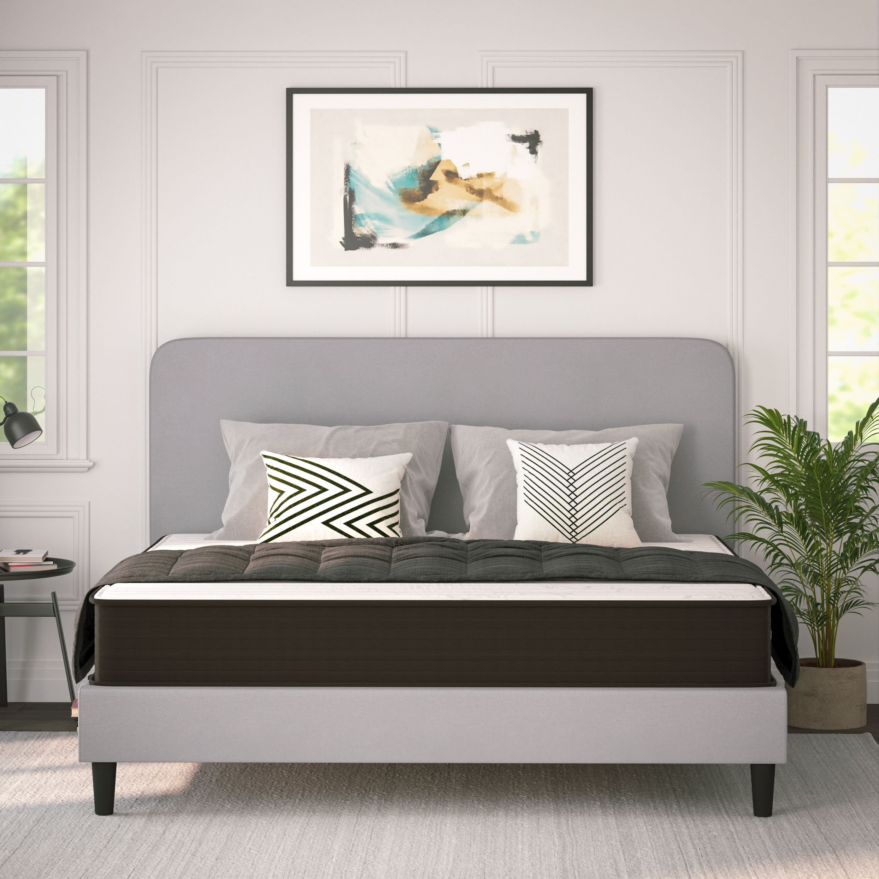 BizChair 10 Inch Hybrid Mattress, King Size High Density Foam and Pocket Spring Mattress in a Box, CertiPur-US Certified Foam, White/Black