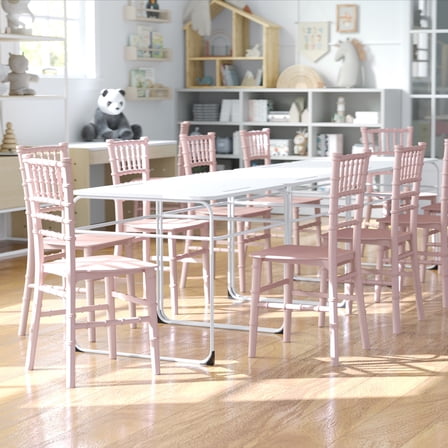 BizChair 10 Pack Child’s Pink Resin Party and Event Chiavari Chair for Commercial & Residential Use