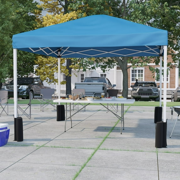 BizChair 10'x10' Blue Pop Up Canopy Tent with Wheeled Case and 6-Foot Bi-Fold Folding Table with Carrying Handle - Tailgate Tent Set
