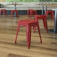 thumbnail image 1 of BizChair 18" Table Height Stool, Stackable Backless Metal Indoor Dining Stool, Commercial Grade Restaurant Stool in Red - Set of 4, 1 of 11