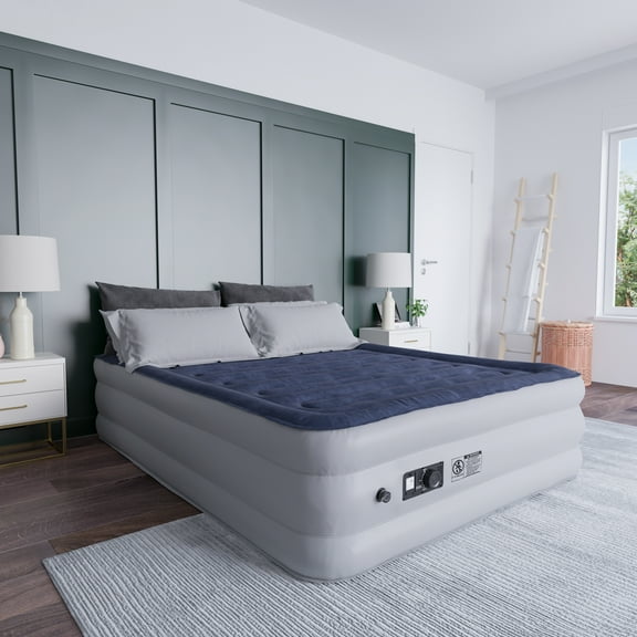 BizChair 18 inch Air Mattress with ETL Certified Internal Electric Pump and Carrying Case - Queen