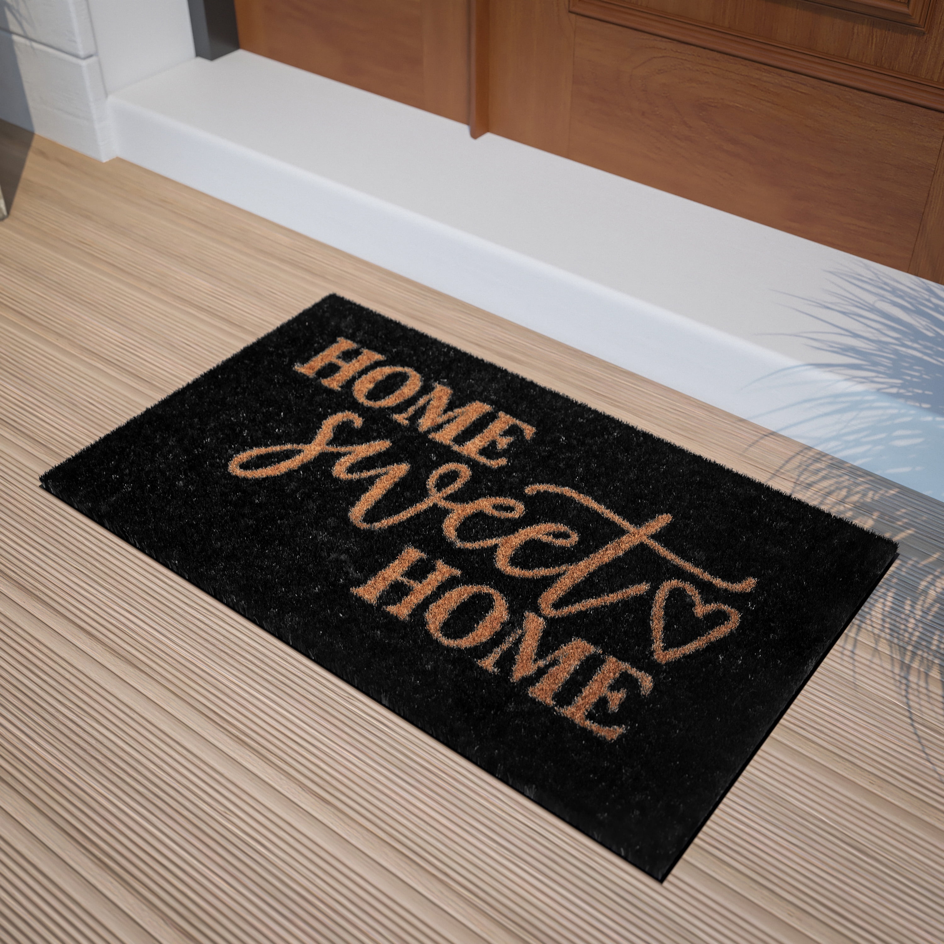 BizChair 18" x 30" Indoor/Outdoor Black Coir Doormat with Natural Home